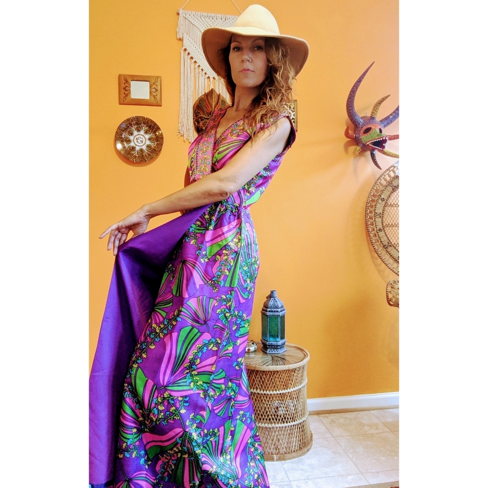 60s print maxi dress/gown